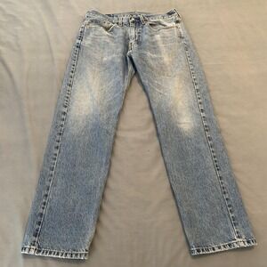 Levis 505 Jeans Mens 34x32 Blue Light Wash Straight Leg Distressed Denim Pants